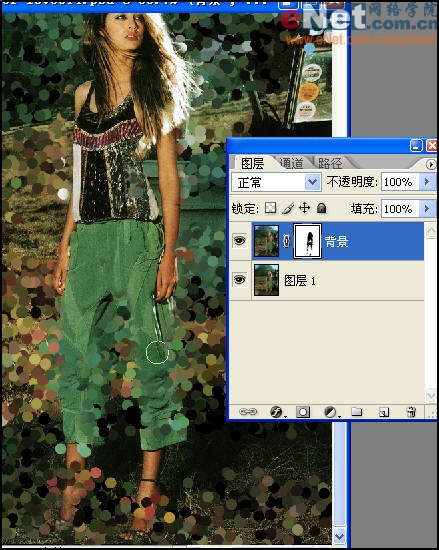 用Photoshop给美女加上彩点背景